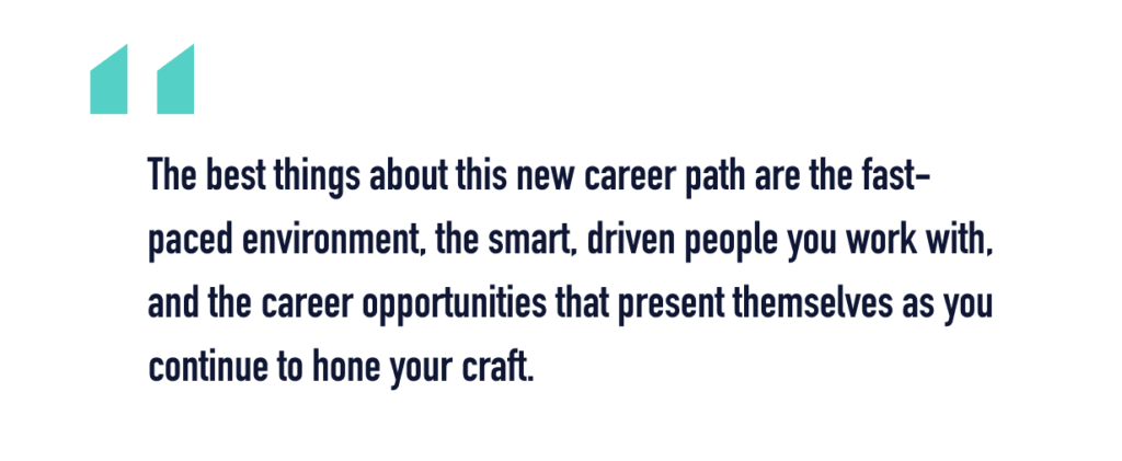 A quote from Ally about changing career paths from landscape architecture to UX design