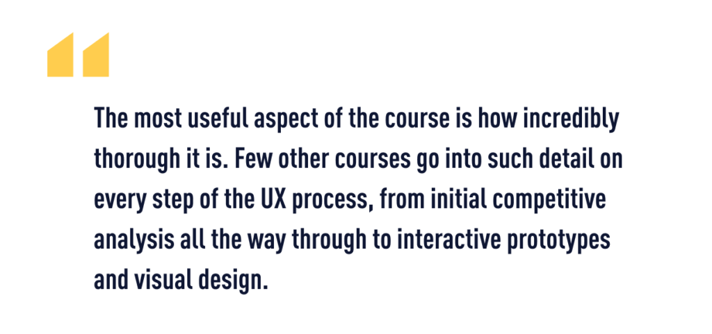 A quote from Jeremy who made a career change from sales to UX design
