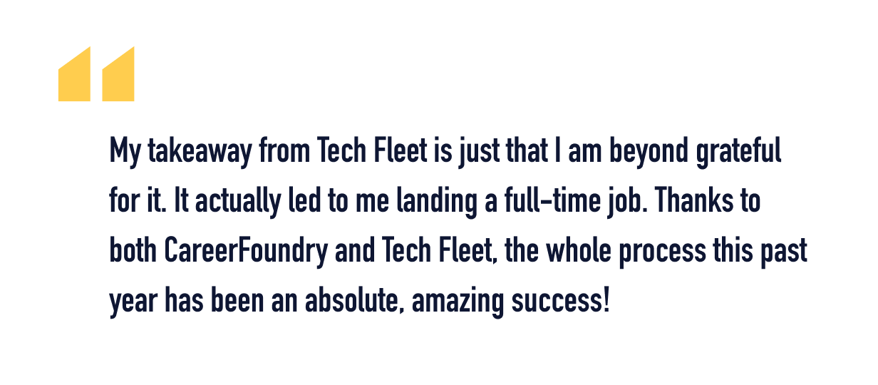 A quote from Lade about her experience with Tech Fleet